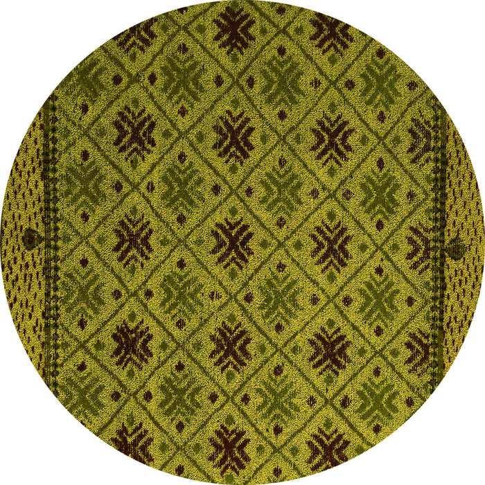 Round Abstract Yellow Modern Rug, abs5174yw