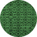 Round Machine Washable Abstract Emerald Green Modern Area Rugs, wshabs5175emgrn