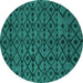 Round Abstract Turquoise Modern Rug, abs5175turq