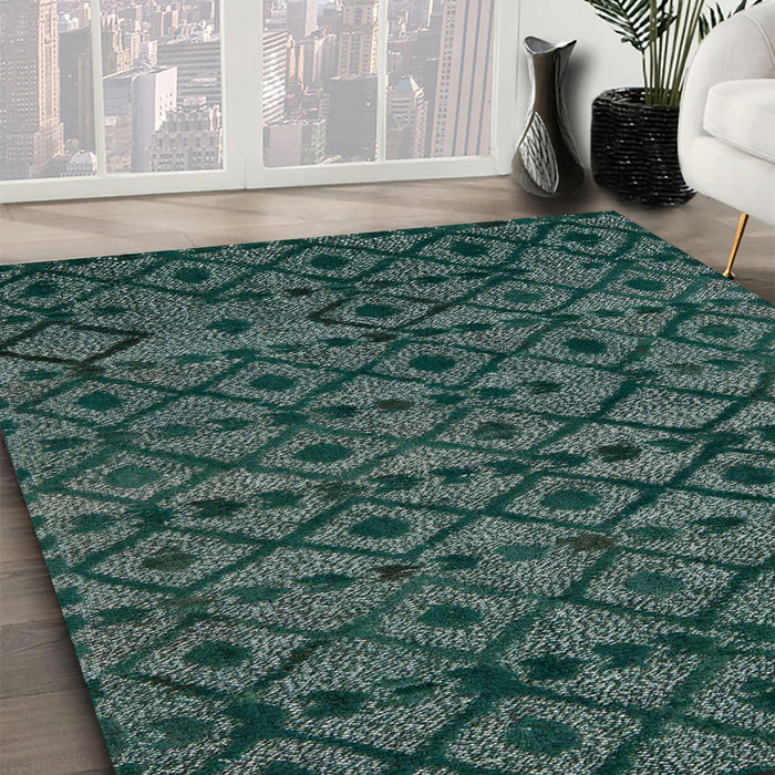 Abstract Green Modern Rug in Family Room, abs5175