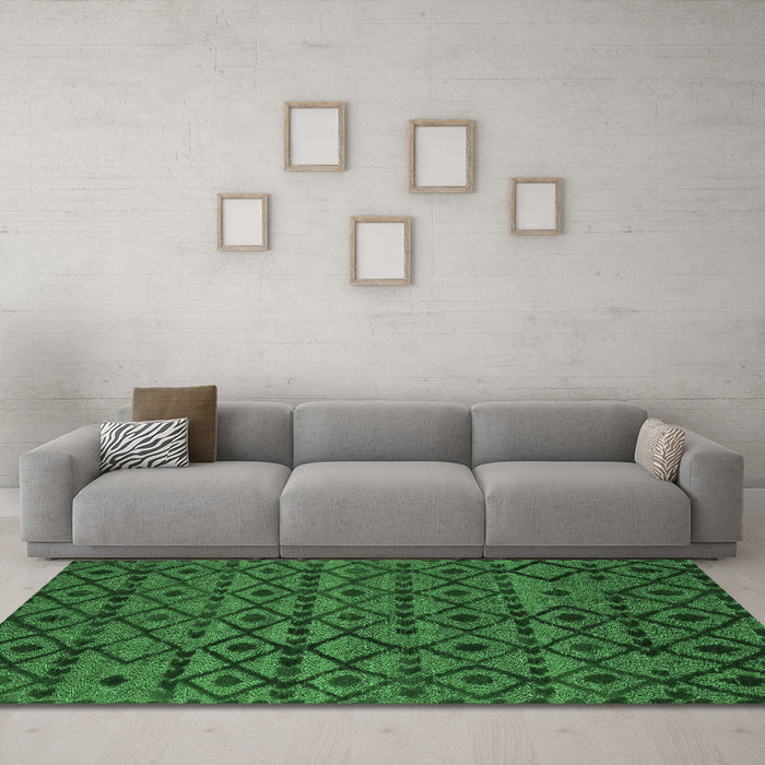 Machine Washable Abstract Emerald Green Modern Area Rugs in a Living Room,, wshabs5175emgrn
