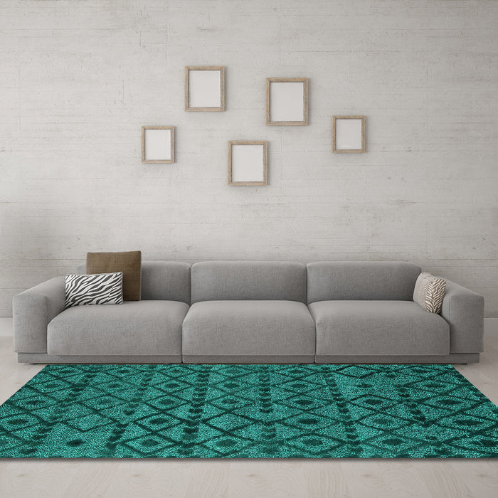 Machine Washable Abstract Turquoise Modern Area Rugs in a Living Room,, wshabs5175turq