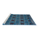 Sideview of Machine Washable Abstract Silk Blue Rug, wshabs5176