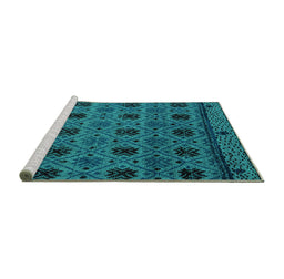 Sideview of Machine Washable Abstract Turquoise Modern Area Rugs, wshabs5176turq