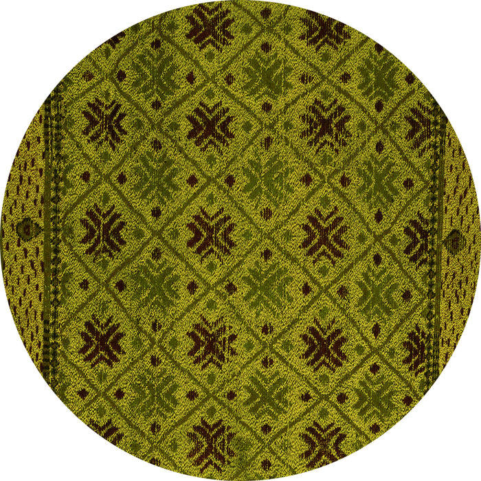 Round Abstract Yellow Modern Rug, abs5176yw