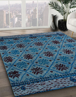 Abstract Blue Modern Rug in Family Room, abs5176