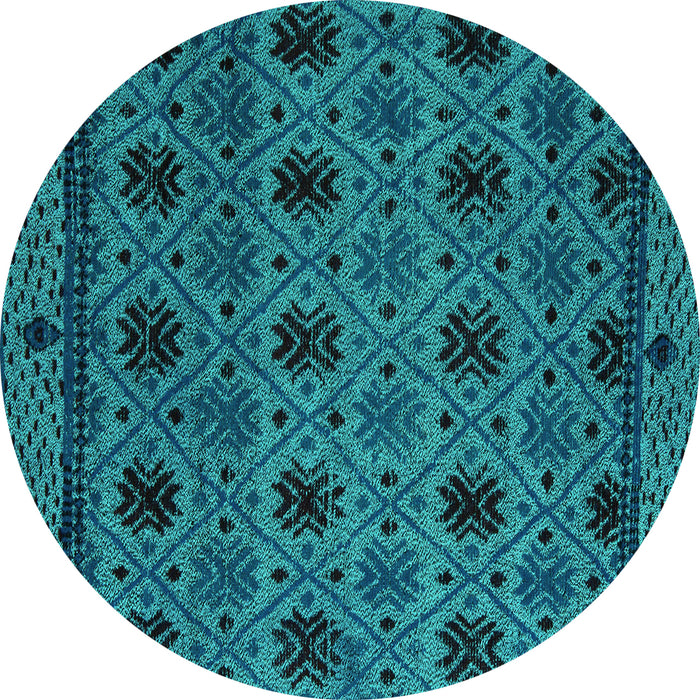 Round Machine Washable Abstract Turquoise Modern Area Rugs, wshabs5176turq