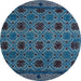Round Machine Washable Abstract Silk Blue Rug, wshabs5176