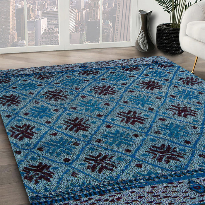 Abstract Blue Modern Rug in Family Room, abs5176