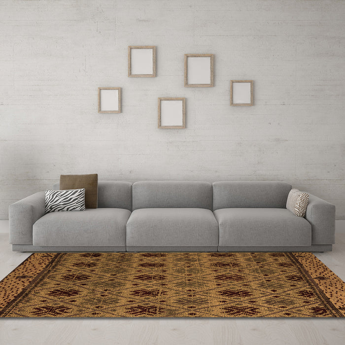 Machine Washable Abstract Orange Modern Area Rugs in a Living Room, wshabs5176org