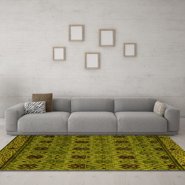 Machine Washable Abstract Yellow Modern Rug in a Living Room, wshabs5176yw