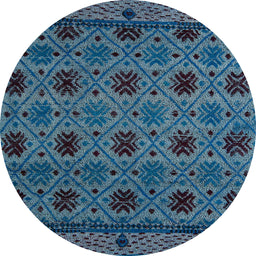 Round Abstract Blue Modern Rug, abs5176