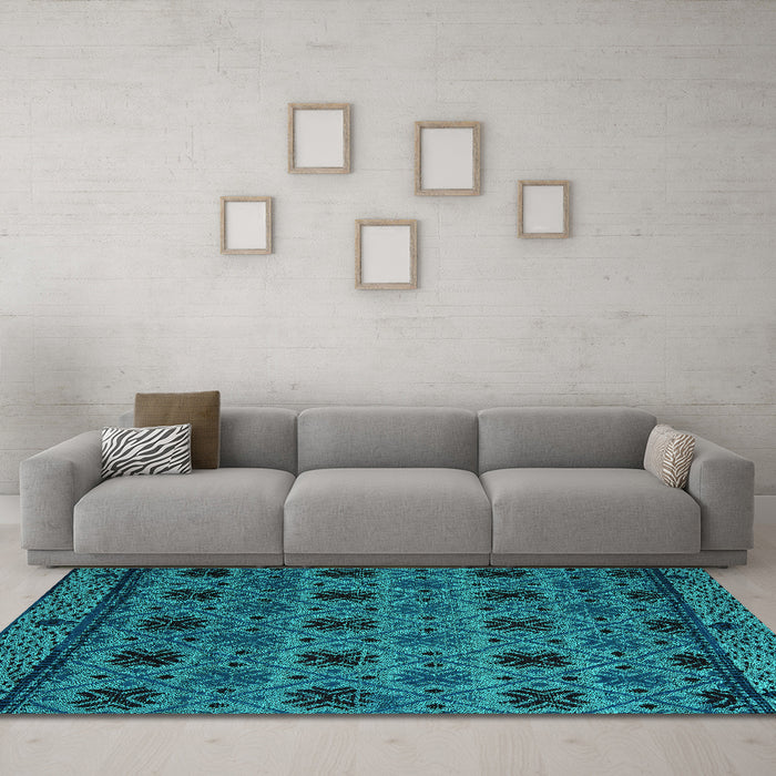 Machine Washable Abstract Turquoise Modern Area Rugs in a Living Room,, wshabs5176turq