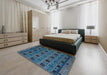 Machine Washable Abstract Silk Blue Rug in a Bedroom, wshabs5176