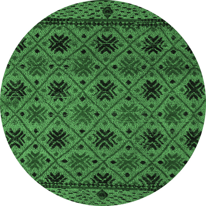 Round Machine Washable Abstract Emerald Green Modern Area Rugs, wshabs5176emgrn