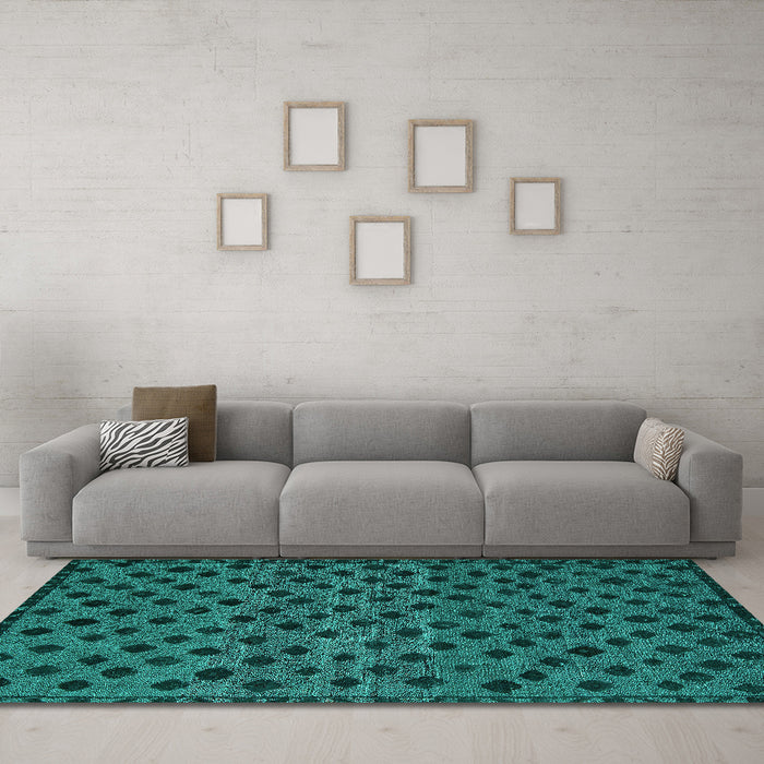 Machine Washable Abstract Turquoise Modern Area Rugs in a Living Room,, wshabs5177turq