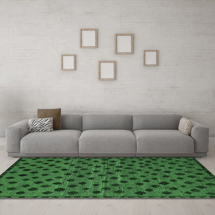 Machine Washable Abstract Emerald Green Modern Area Rugs in a Living Room,, wshabs5177emgrn