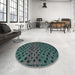 Round Machine Washable Abstract -Sea Green Rug in a Office, wshabs5177