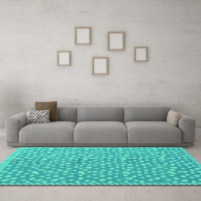 Machine Washable Abstract Turquoise Modern Area Rugs in a Living Room,, wshabs5178turq