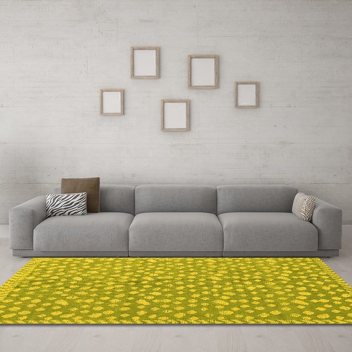 Machine Washable Abstract Yellow Modern Rug in a Living Room, wshabs5178yw