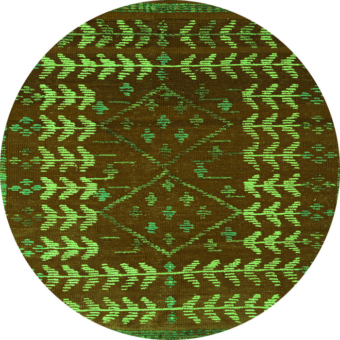 Round Machine Washable Abstract Green Modern Area Rugs, wshabs5179grn