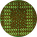 Round Machine Washable Abstract Green Modern Area Rugs, wshabs5179grn