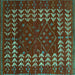 Square Machine Washable Abstract Turquoise Modern Area Rugs, wshabs5179turq