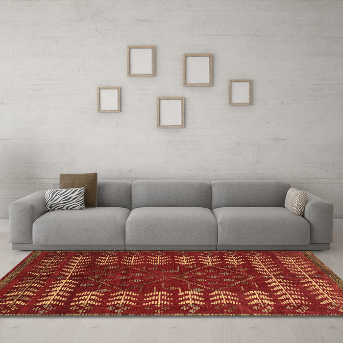 Machine Washable Abstract Brown Modern Rug in a Living Room,, wshabs5179brn