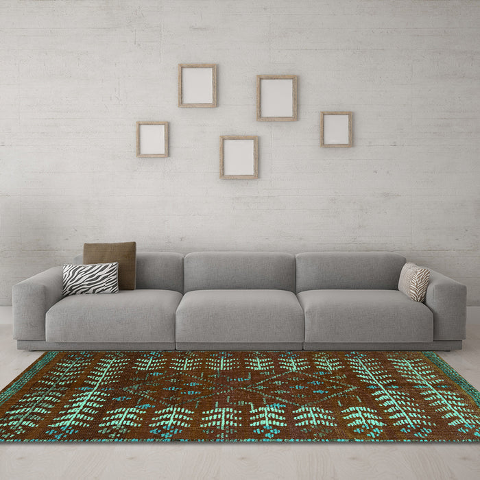Machine Washable Abstract Turquoise Modern Area Rugs in a Living Room,, wshabs5179turq