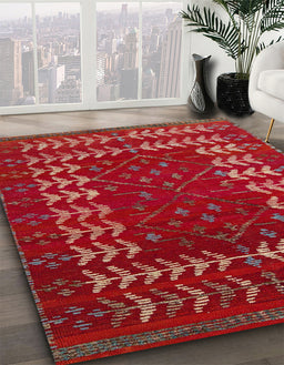 Abstract Copper Red Pink Modern Rug in Family Room, abs5179