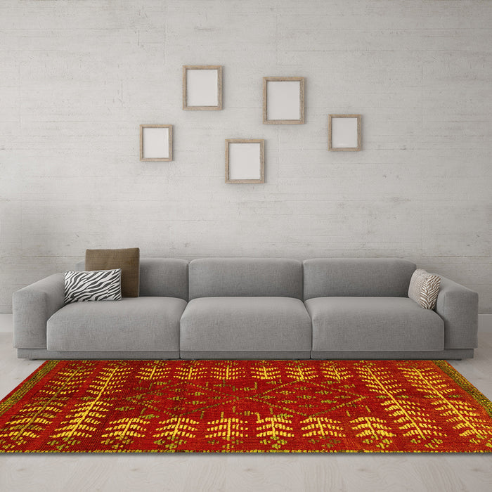 Machine Washable Abstract Yellow Modern Rug in a Living Room, wshabs5179yw