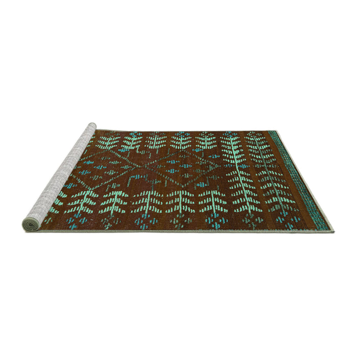 Sideview of Machine Washable Abstract Turquoise Modern Area Rugs, wshabs5179turq
