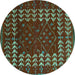 Round Abstract Turquoise Modern Rug, abs5179turq