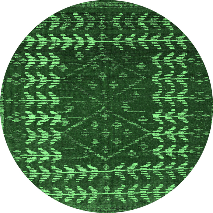 Round Machine Washable Abstract Emerald Green Modern Area Rugs, wshabs5179emgrn