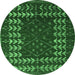 Round Machine Washable Abstract Emerald Green Modern Area Rugs, wshabs5179emgrn