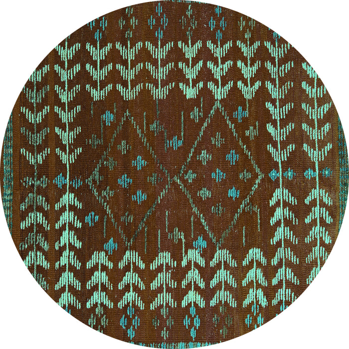 Round Machine Washable Abstract Turquoise Modern Area Rugs, wshabs5179turq