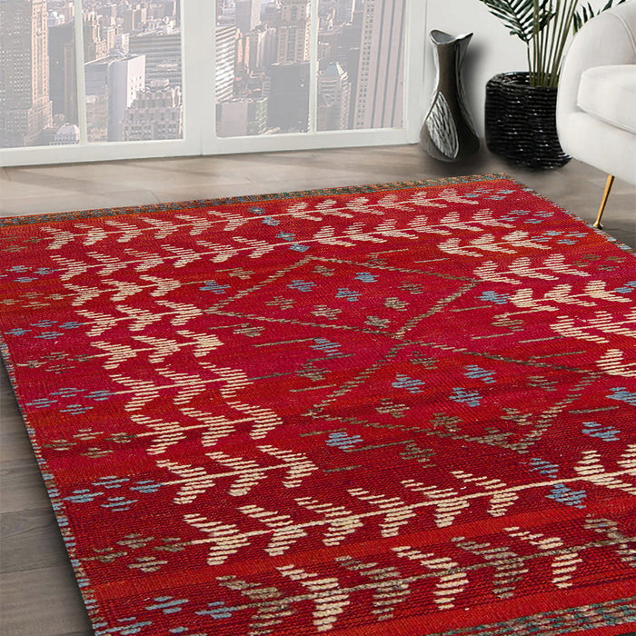 Machine Washable Abstract Copper Red Pink Rug in a Family Room, wshabs5179