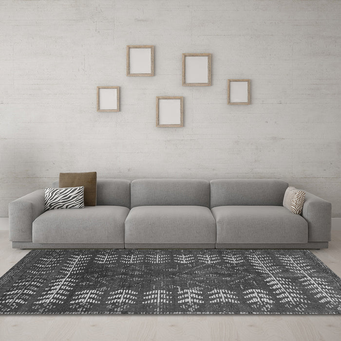 Machine Washable Abstract Gray Modern Rug in a Living Room,, wshabs5179gry
