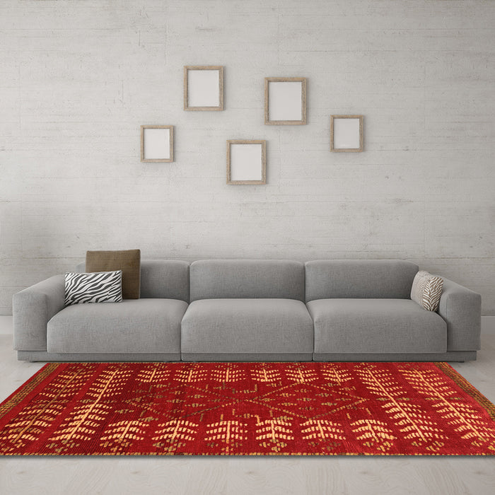 Machine Washable Abstract Orange Modern Area Rugs in a Living Room, wshabs5179org