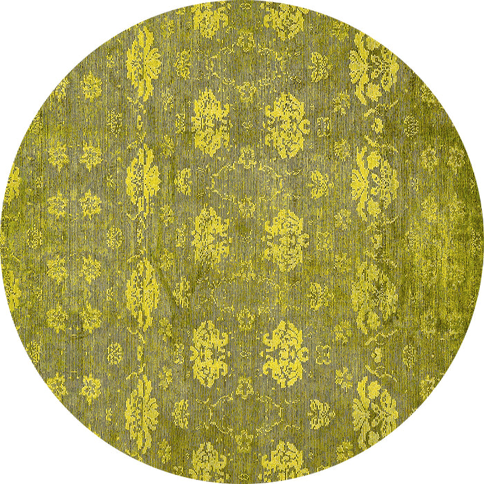 Round Machine Washable Abstract Yellow Modern Rug, wshabs517yw