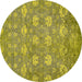 Round Machine Washable Abstract Yellow Modern Rug, wshabs517yw