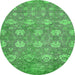 Round Machine Washable Abstract Green Modern Area Rugs, wshabs517grn