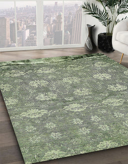 Abstract Army Green Modern Rug in Family Room, abs517
