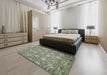 Abstract Army Green Modern Rug in a Bedroom, abs517