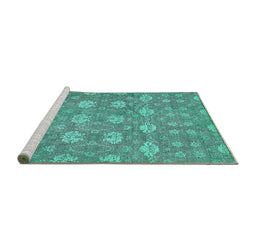 Sideview of Machine Washable Abstract Turquoise Modern Area Rugs, wshabs517turq