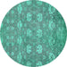 Round Abstract Turquoise Modern Rug, abs517turq