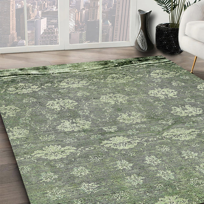 Machine Washable Abstract Army Green Rug in a Family Room, wshabs517