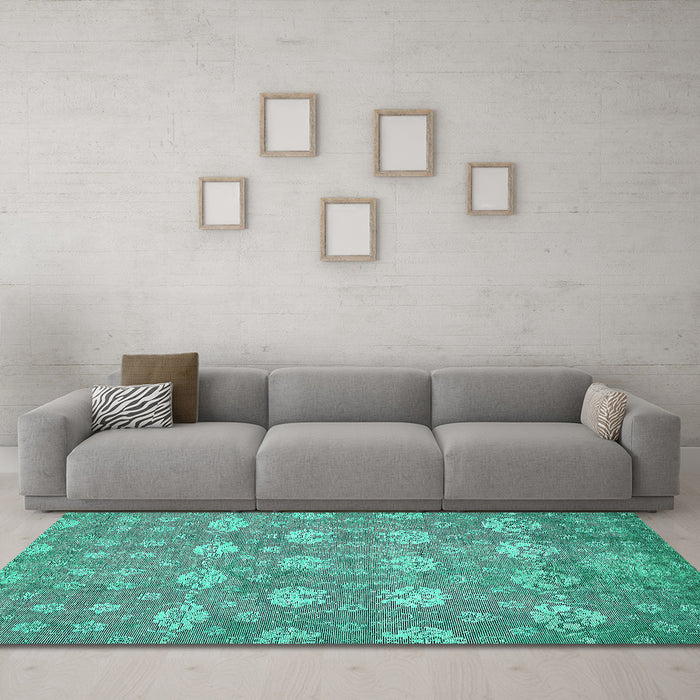 Machine Washable Abstract Turquoise Modern Area Rugs in a Living Room,, wshabs517turq
