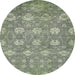 Round Machine Washable Abstract Army Green Rug, wshabs517