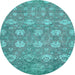 Round Machine Washable Abstract Light Blue Modern Rug, wshabs517lblu